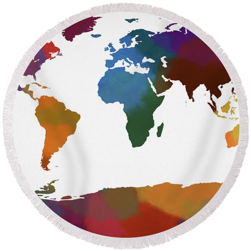 Colorful World Map Round Beach Towel For Sale By Dan Sproul