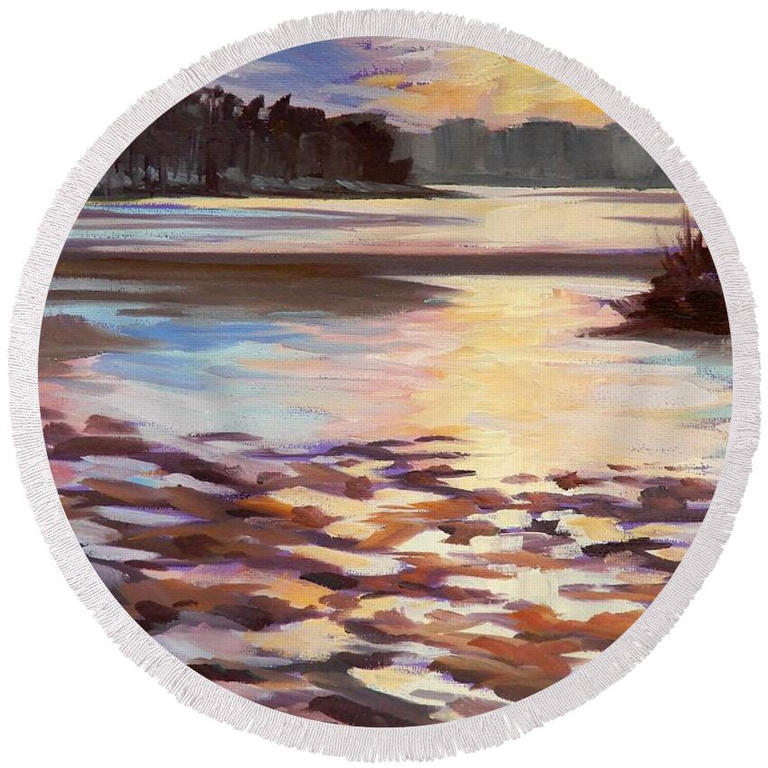 Trees Round Beach Towel featuring the painting Colors of a March Morning by K M Pawelec