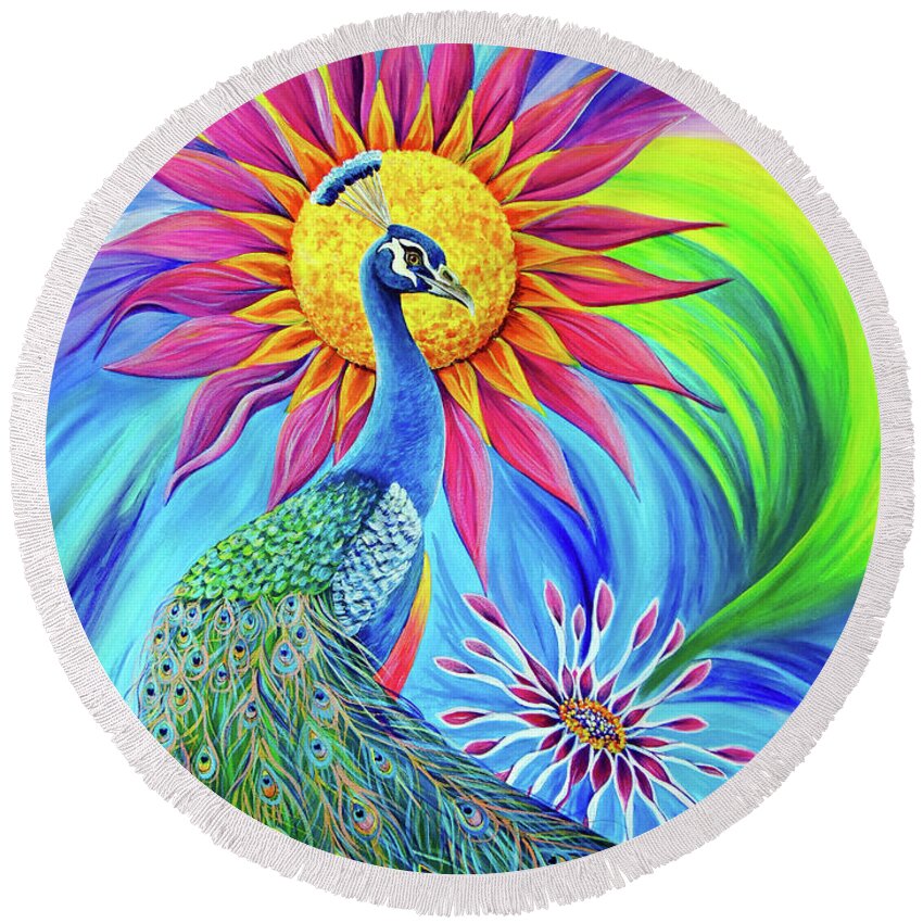 Nancy Cupp Round Beach Towel featuring the painting Colors Of His Splendor by Nancy Cupp