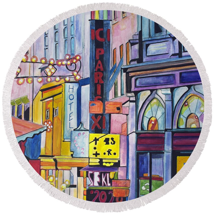 Cityscape Round Beach Towel featuring the painting Colors of Paris by Patricia Arroyo