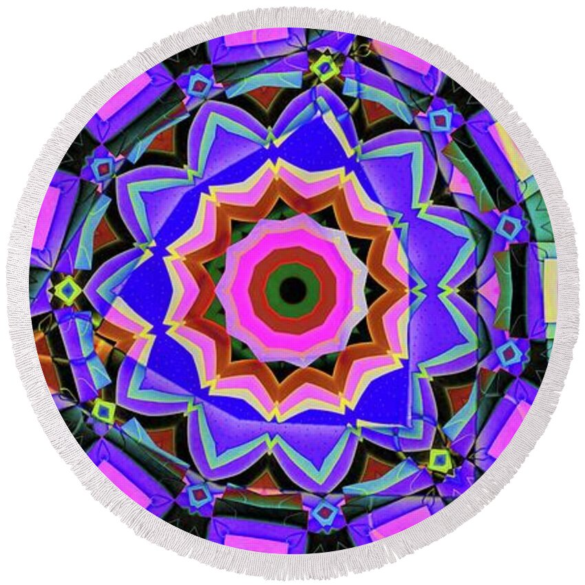 Abstract Round Beach Towel featuring the digital art Colors O're Laid by Ronald Bissett