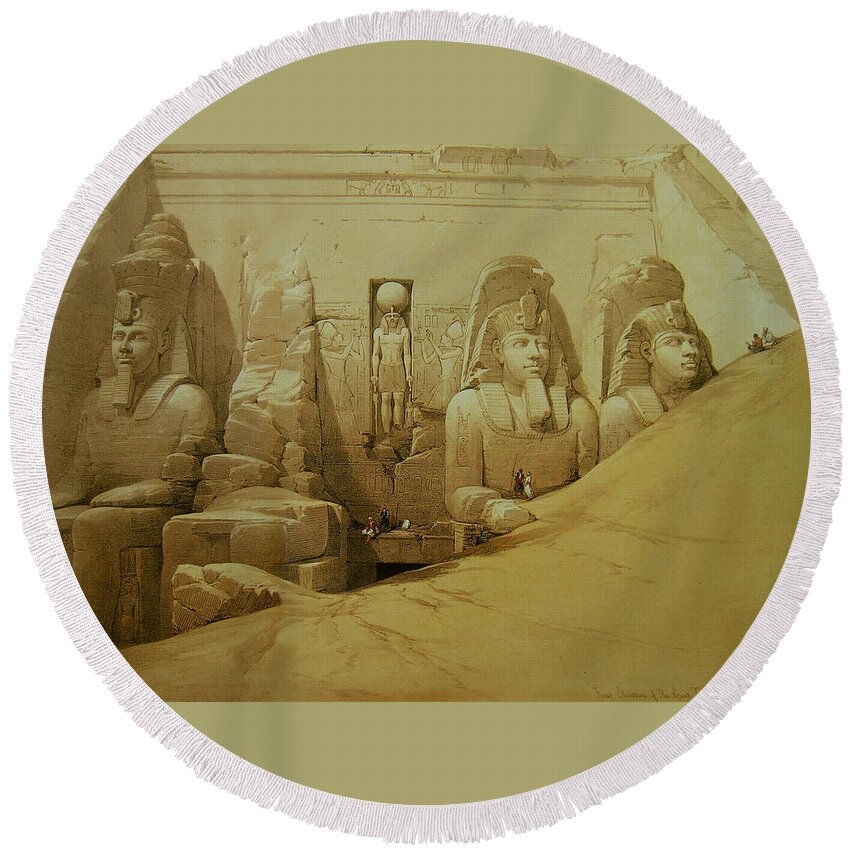 Scottish Art Round Beach Towel featuring the painting Colossal figures in front of the Great Temple of Aboo-Simbel by David Roberts