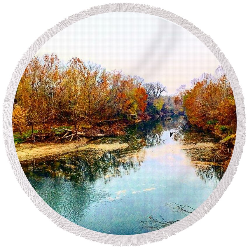 Fall Round Beach Towel featuring the photograph Colours along Mill Creek by Michael Oceanofwisdom Bidwell