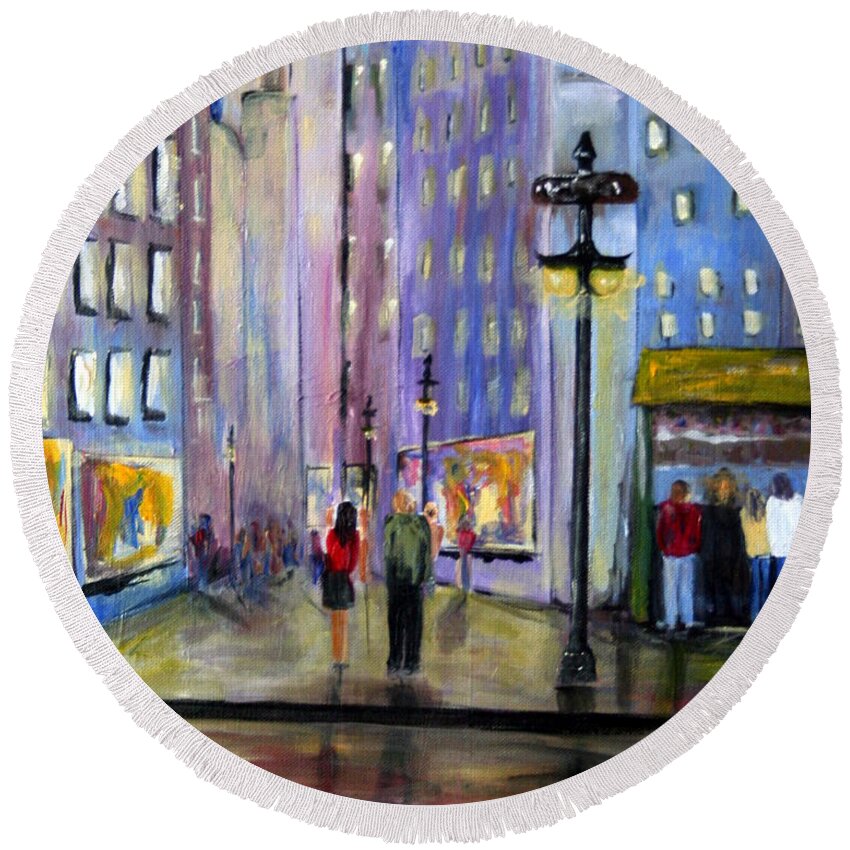 Cityscene Round Beach Towel featuring the painting Come Away With Me by Julie Lueders 