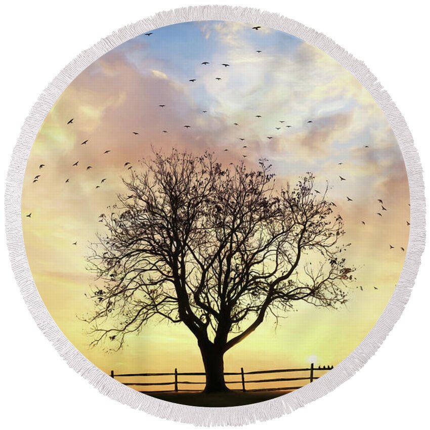 Tree Round Beach Towel featuring the photograph Come Fly Away by Lori Deiter
