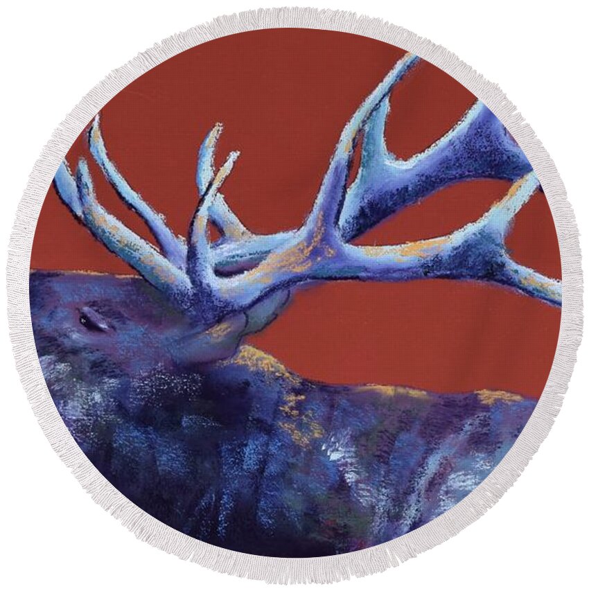 Bull Elk Round Beach Towel featuring the painting Come to Me by Celene Terry