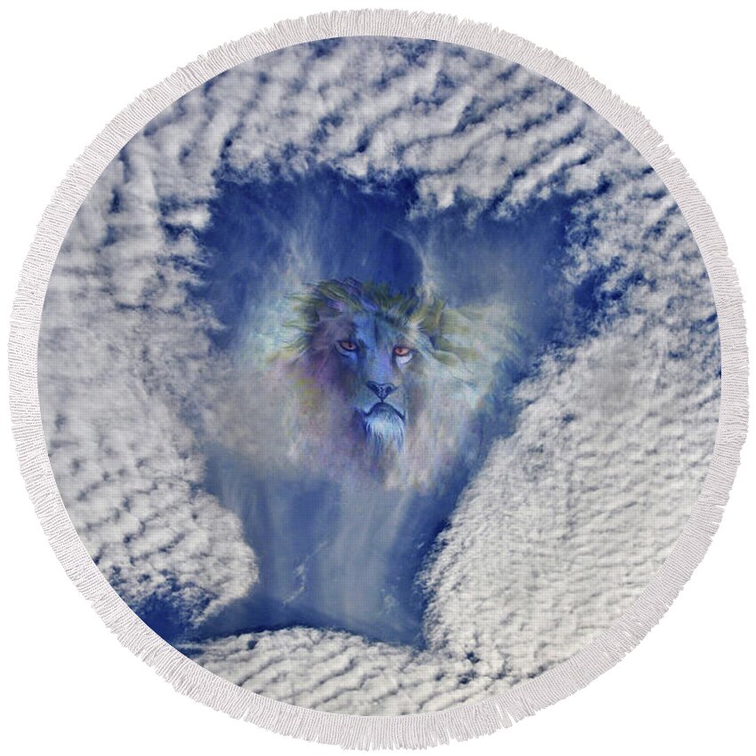 Jesus Round Beach Towel featuring the photograph Coming With The Clouds by Lydia Holly