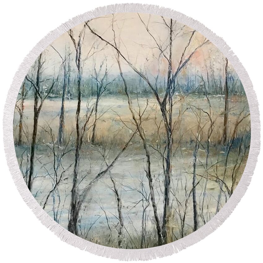 Common Round Beach Towel featuring the painting Common Ground by Robin Miller-Bookhout