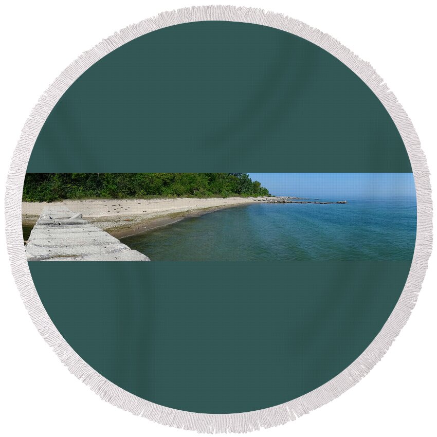 Lake Michigan Round Beach Towel featuring the photograph Concrete Pier by Brooke Bowdren