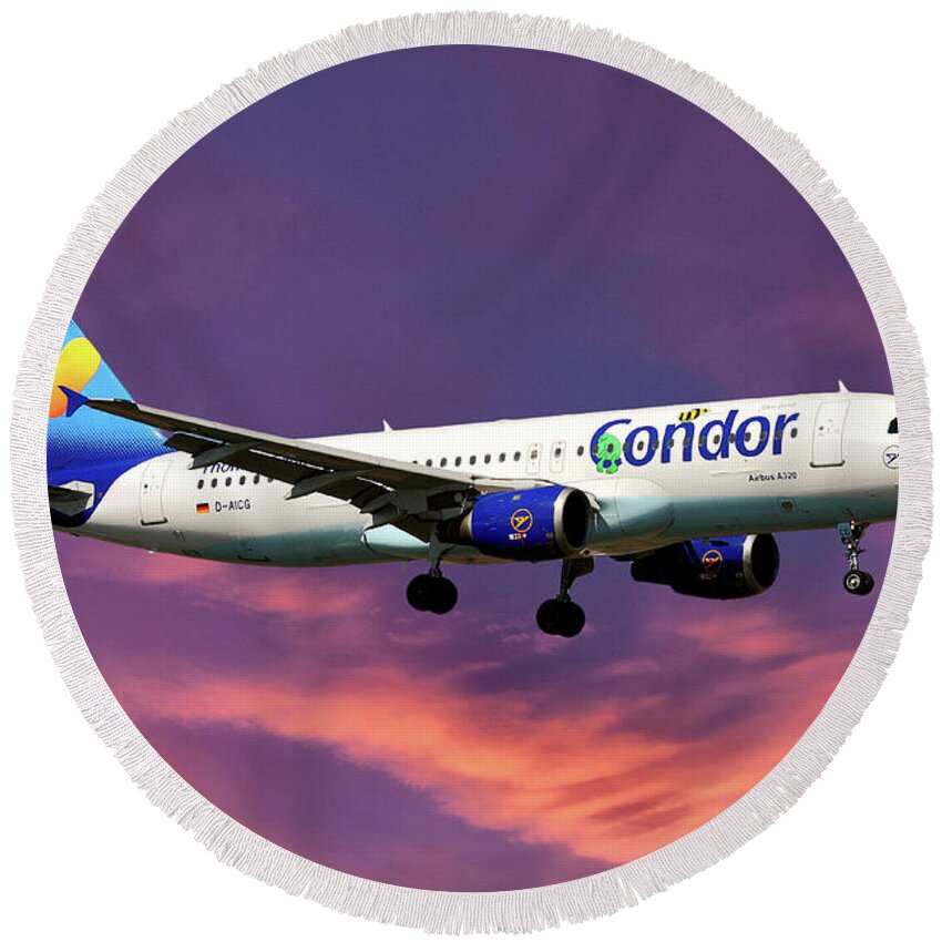 Condor Round Beach Towel featuring the photograph Condor Airbus A320-212 by Smart Aviation