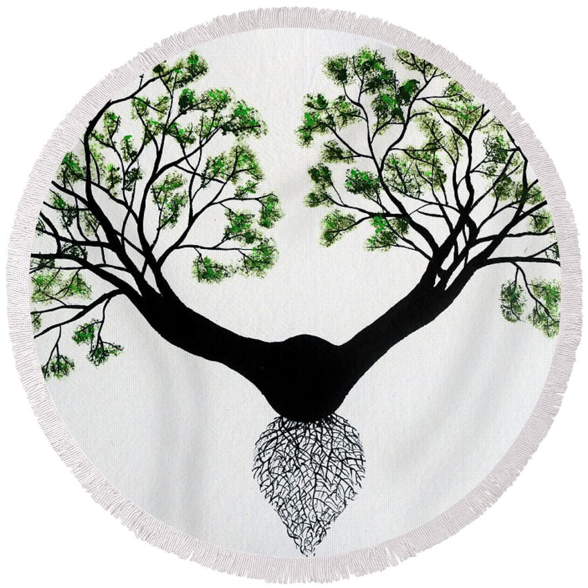 Tree Round Beach Towel featuring the painting Conjurno by Sumit Mehndiratta