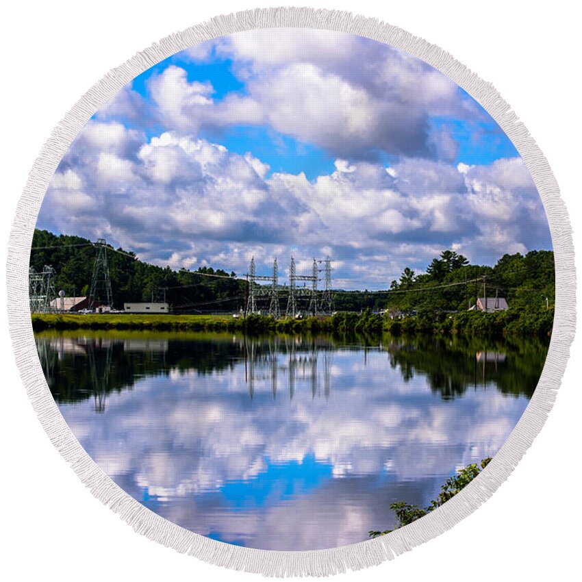 Connecticut River Round Beach Towel featuring the photograph Connecticut Rivers Wilder Dam by Sherman Perry
