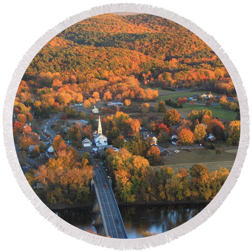 Autumn Round Beach Towel featuring the photograph Connecticut Valley Hills and Sunderland Fall Foliage by John Burk