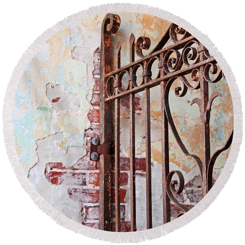 Gate Round Beach Towel featuring the photograph Consequences of the Past by Michiale Schneider
