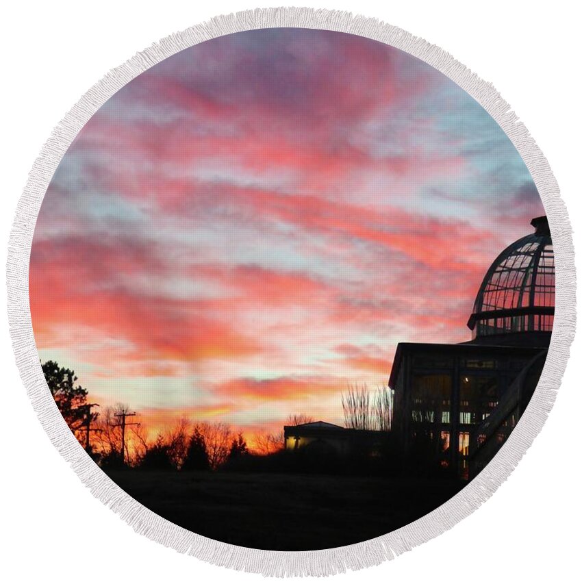 Conservatory Round Beach Towel featuring the photograph Conservatory at Sunset by Jean Wright