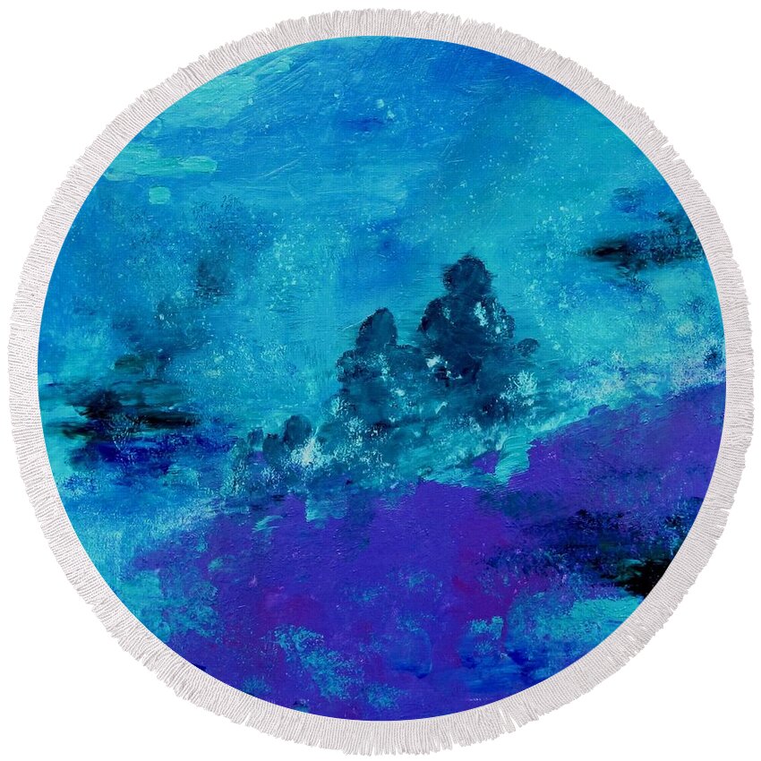 Abstract Round Beach Towel featuring the painting Consider The Heavens by Adele Bower
