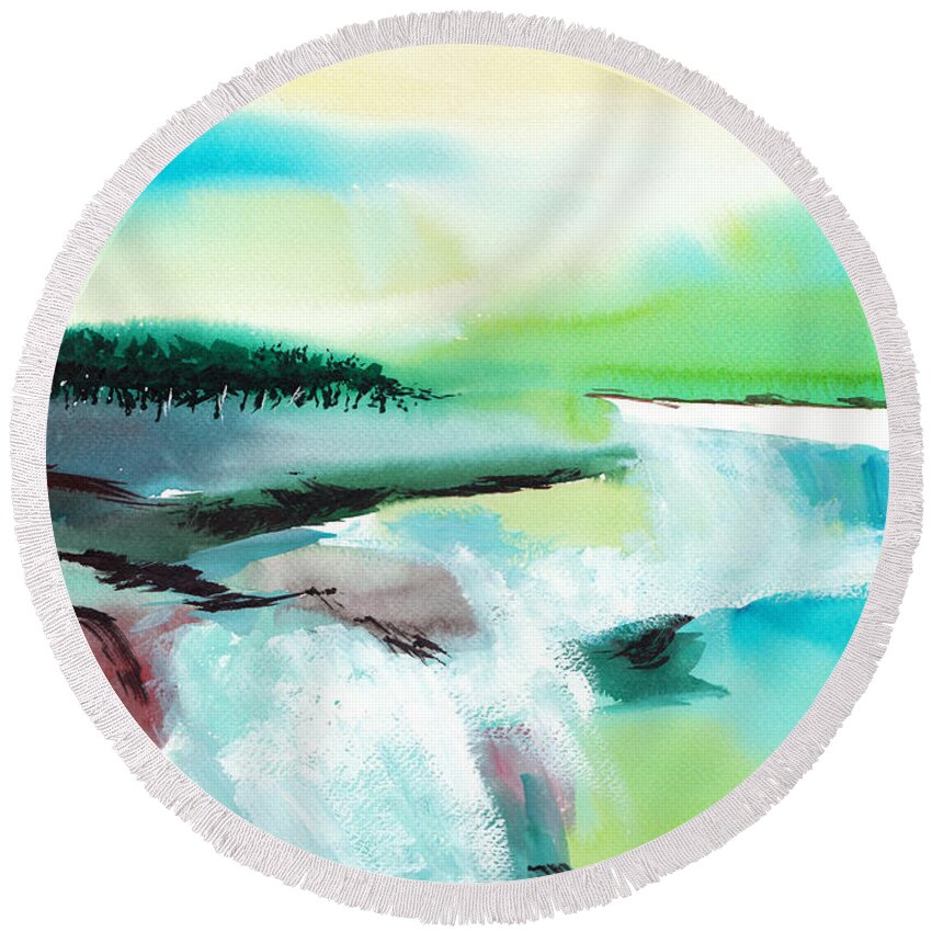 Nature Round Beach Towel featuring the painting Constructing Reality 1 by Anil Nene