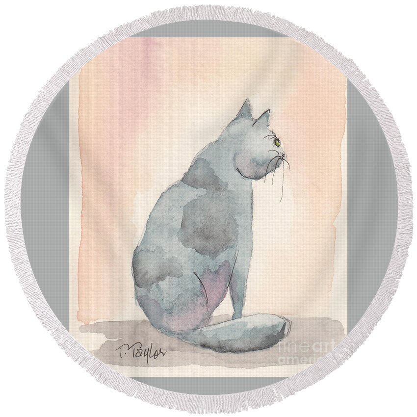 Cat Round Beach Towel featuring the painting Contemplation by Terry Taylor