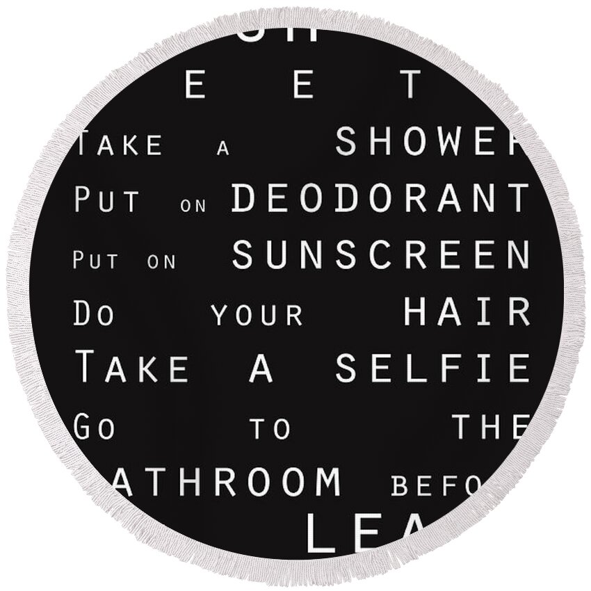 Bathroom Sign Round Beach Towel featuring the digital art Contemporary Bathroom Rules - Subway Sign by Linda Woods