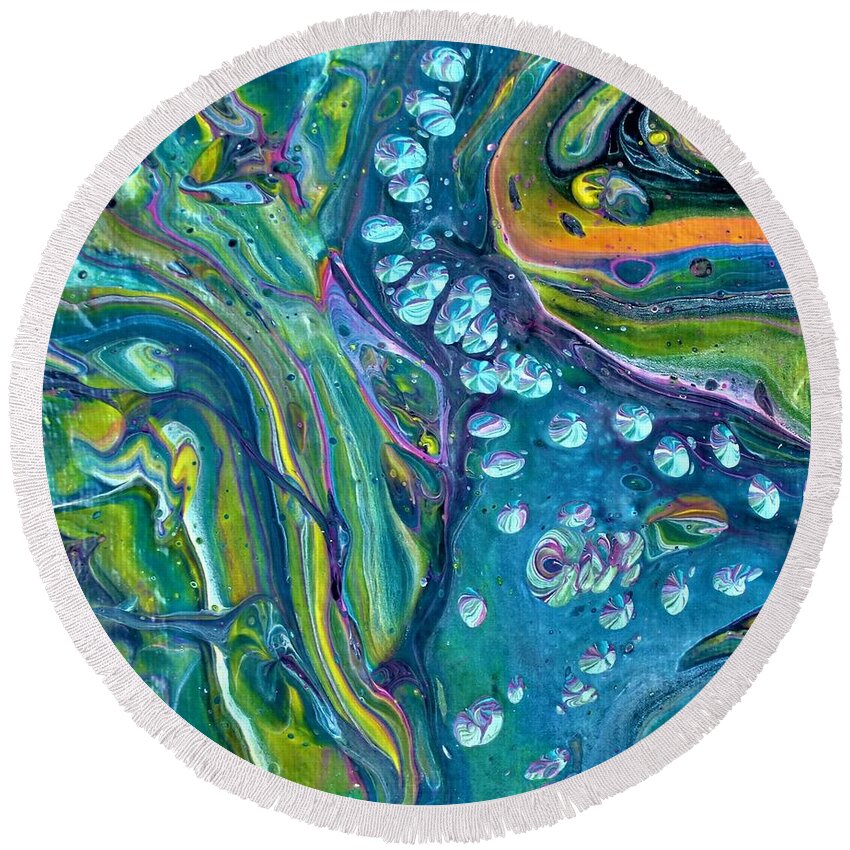 Acrylic Round Beach Towel featuring the painting Converge by Sandy Dusek