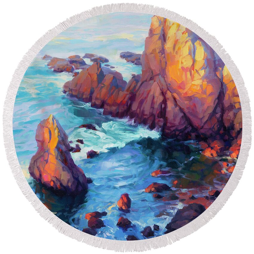 Ocean Round Beach Towel featuring the painting Convergence by Steve Henderson