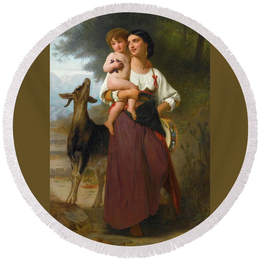 William-adolphe Bouguereau Round Beach Towel featuring the painting Convoitise by William-Adolphe Bouguereau