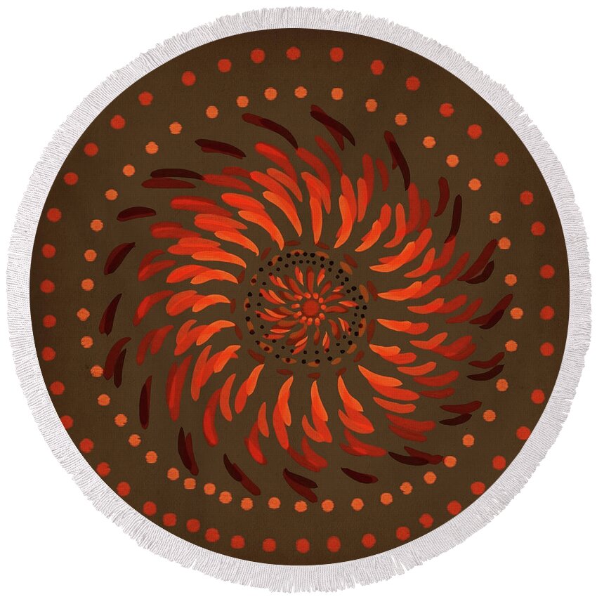 Abstract Round Beach Towel featuring the painting Coober Pedy by Linda Lees