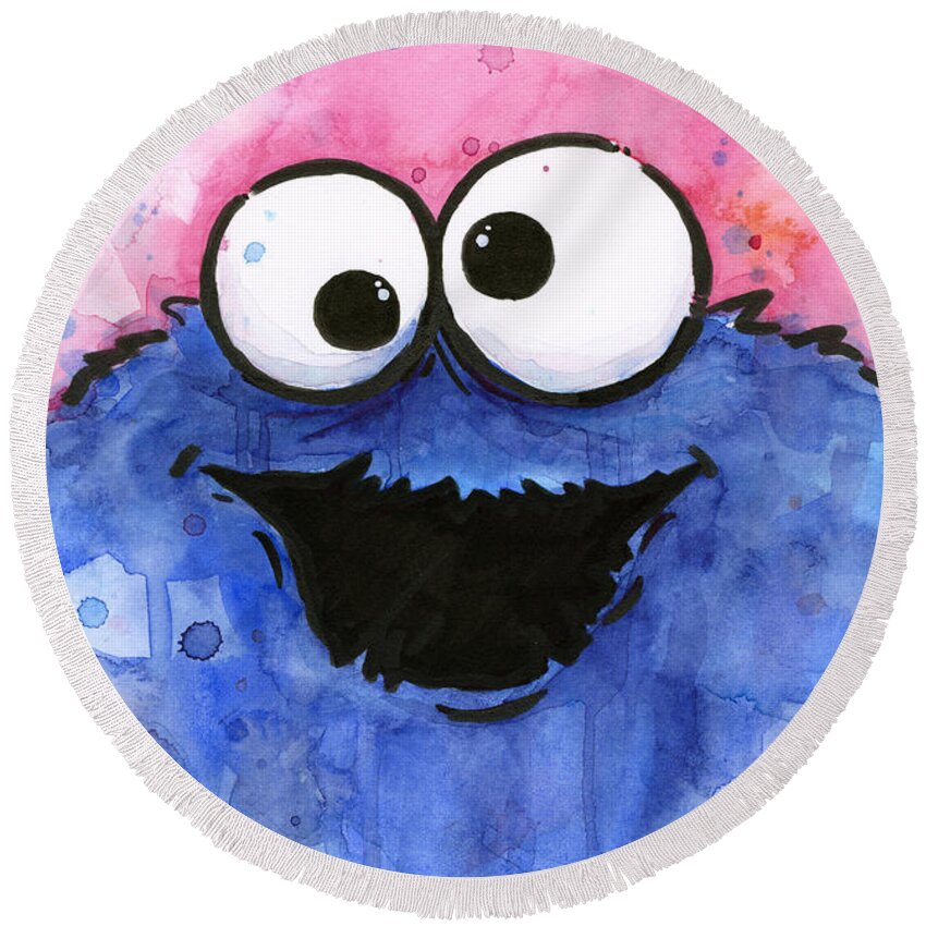 Cookie Round Beach Towel featuring the painting Cookie Monster by Olga Shvartsur