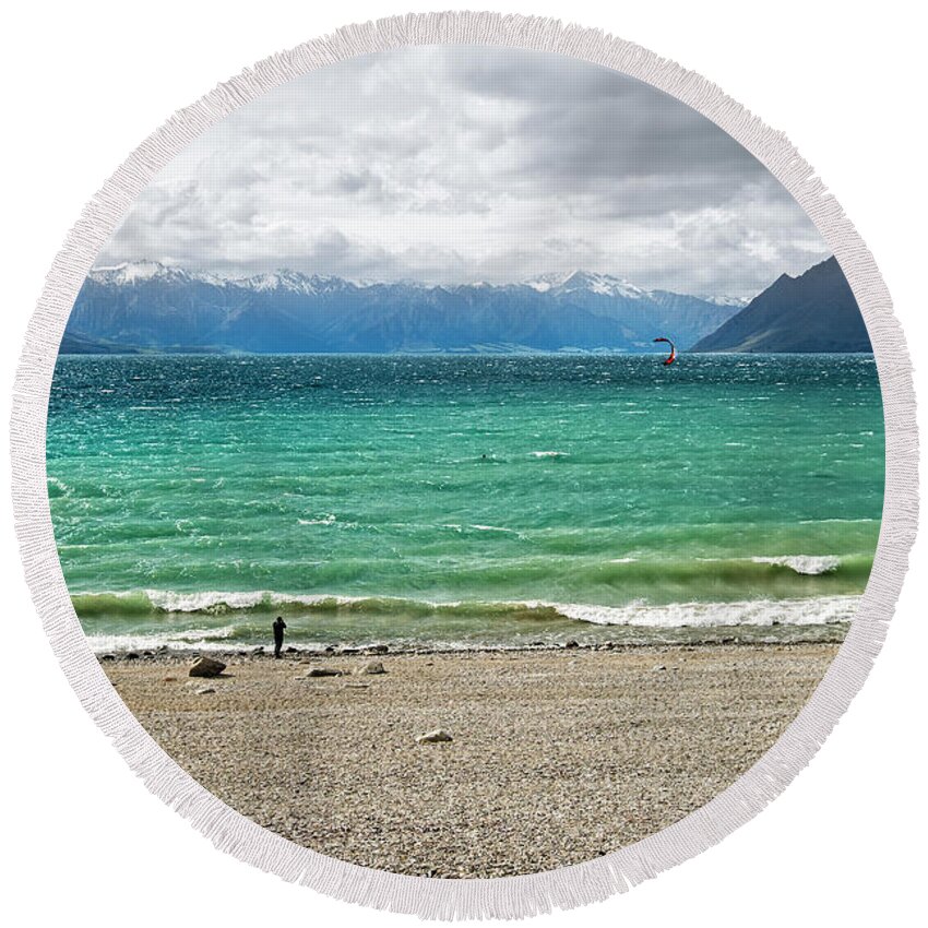 Lake Round Beach Towel featuring the photograph Cool Blues by Catherine Reading