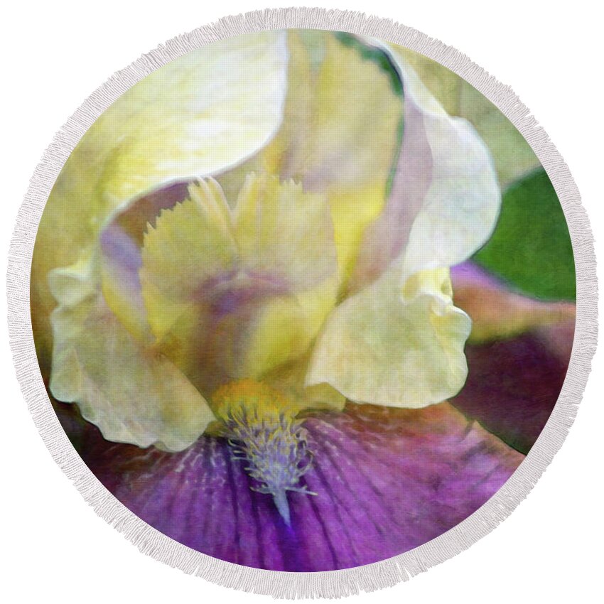 Impressionist Round Beach Towel featuring the photograph Cool Toned Purple Iris 0319 IDP_3 by Steven Ward