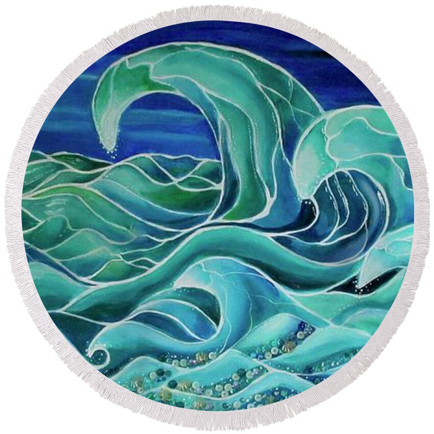 Sea Round Beach Towel featuring the painting Cool Waves 3- by Patricia Arroyo