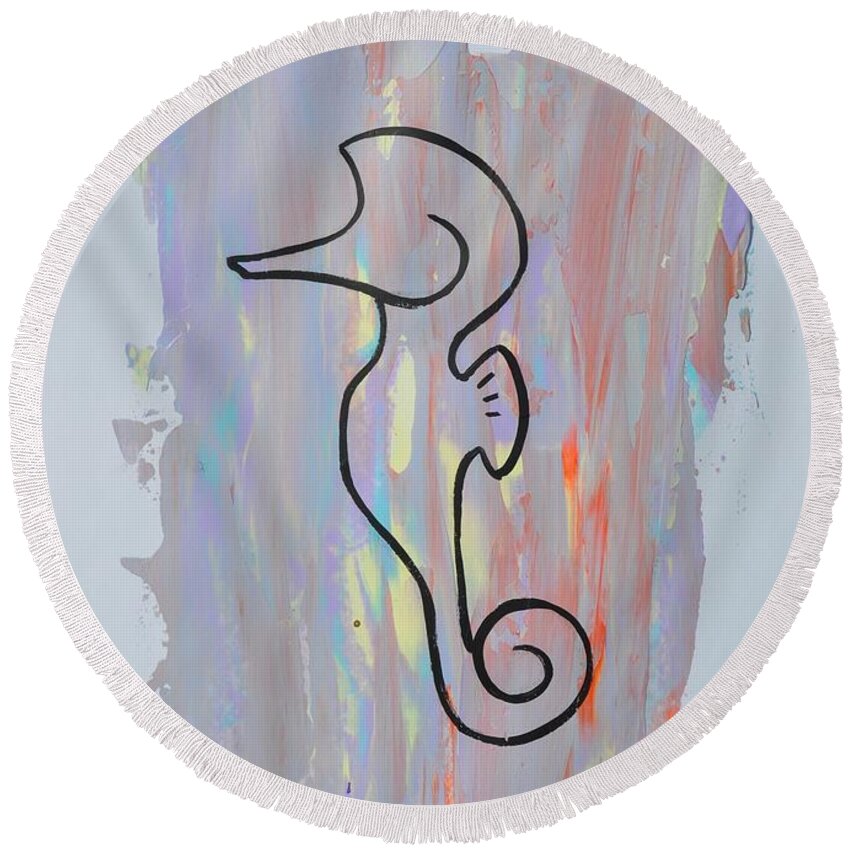 Seahorse Round Beach Towel featuring the painting Copycat seahorse 02/30 by Eduard Meinema