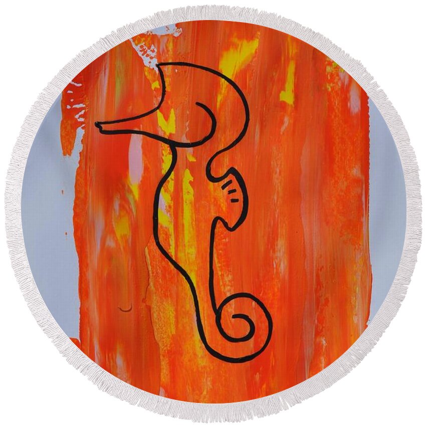 Seahorse Round Beach Towel featuring the painting Copycat seahorse 04/30 by Eduard Meinema