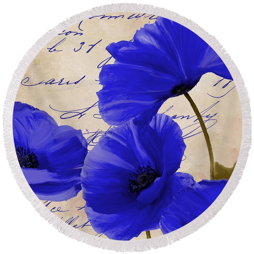 Poppies Round Beach Towel featuring the painting Coquelicots Bleue by Mindy Sommers