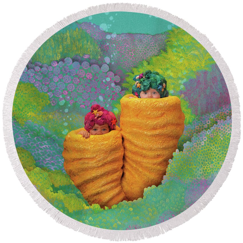 Under The Sea Round Beach Towel featuring the photograph Coral Babies by Anne Geddes