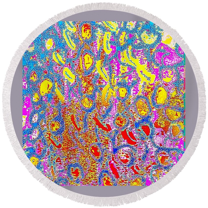 Coral Explosion Round Beach Towel featuring the pastel Coral Explosion by Brenae Cochran