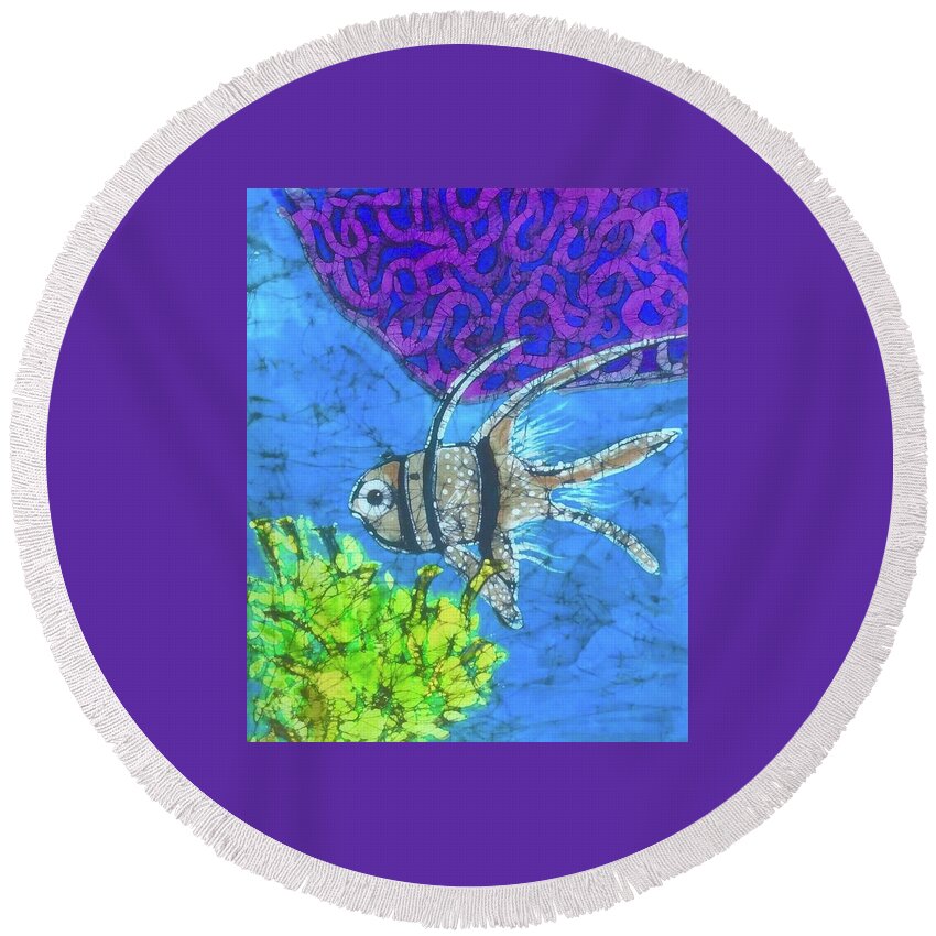 Fish Round Beach Towel featuring the tapestry - textile Coral Reef by Kay Shaffer