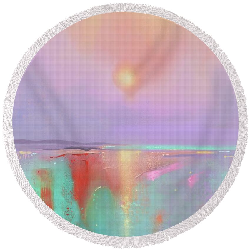 Abstract Round Beach Towel featuring the painting Coral shores by Joe Gilronan