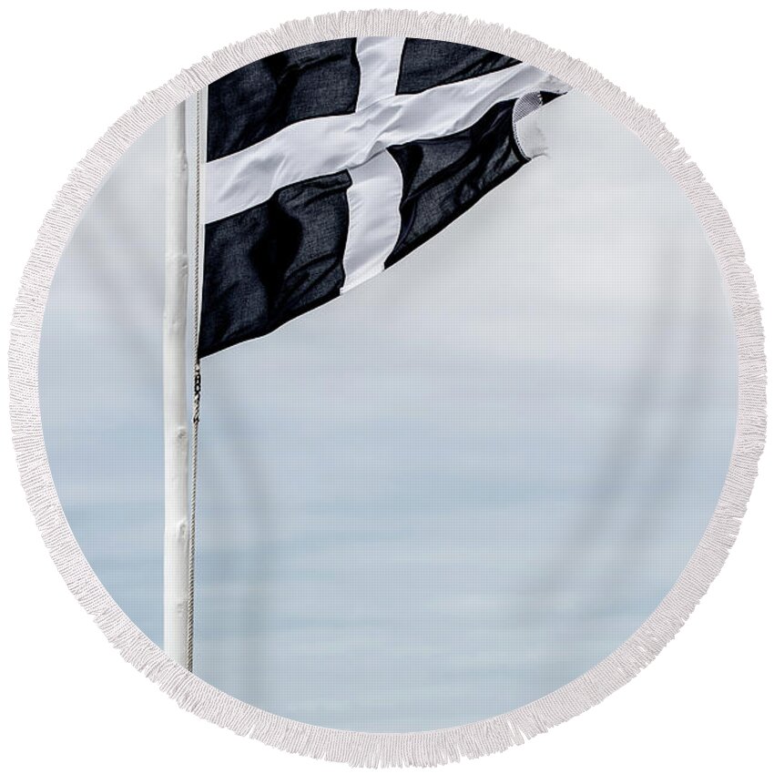 Helen Northcott Round Beach Towel featuring the photograph Cornish Flag iii by Helen Jackson