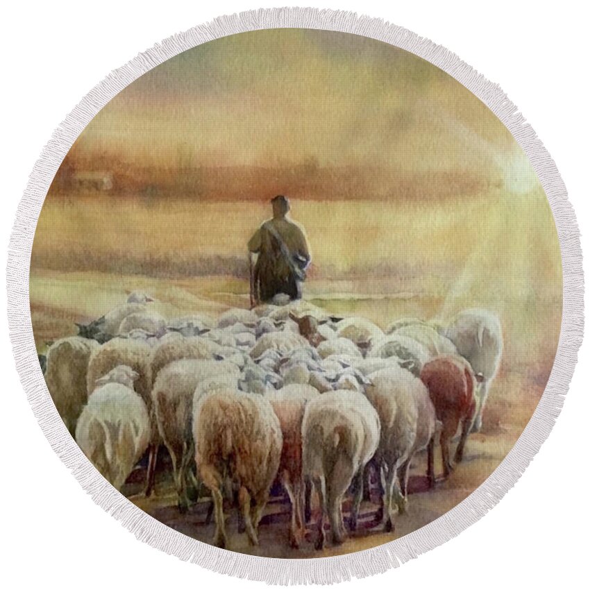Mouton Round Beach Towel featuring the painting Correze by Francoise Chauray