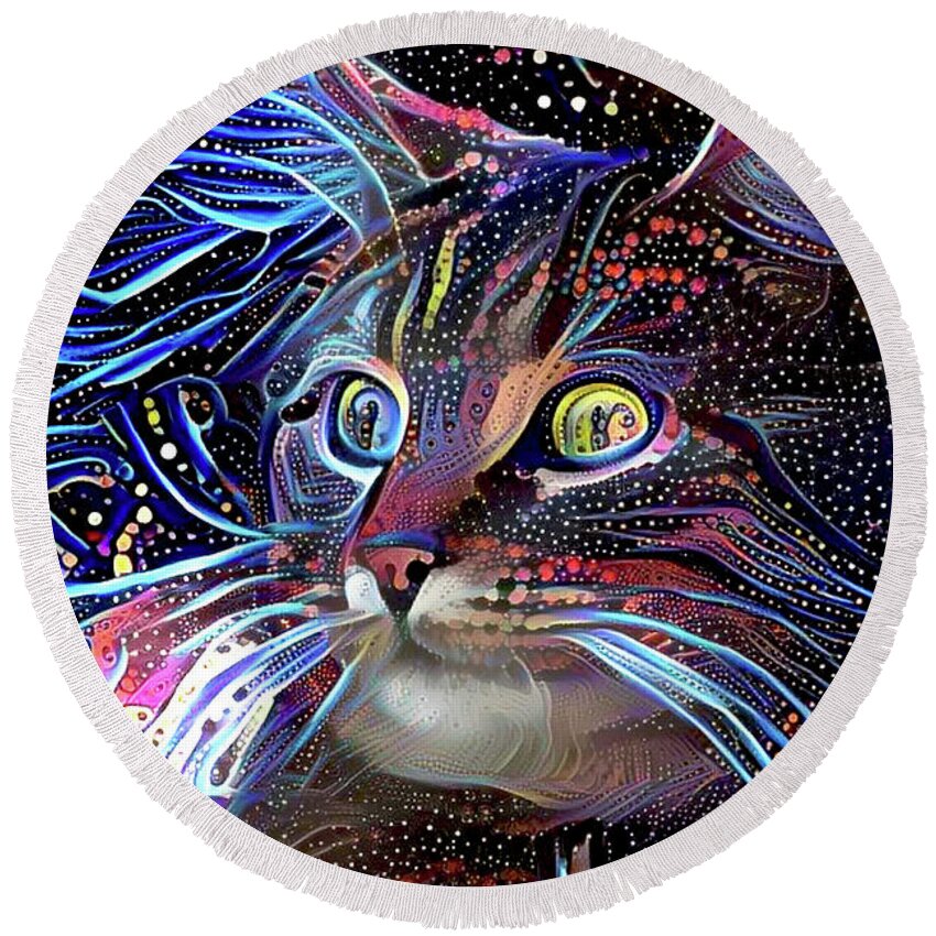 Cat Round Beach Towel featuring the digital art Cosmic at Night by Peggy Collins