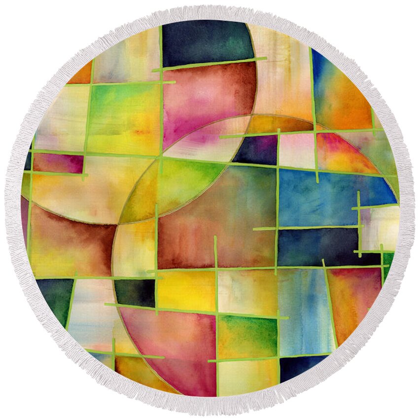 Abstract Round Beach Towel featuring the painting Cosmopolitan 2 by Hailey E Herrera