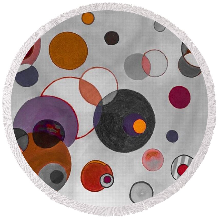 Gray Round Beach Towel featuring the mixed media Cosmos Earth by Beth Saffer