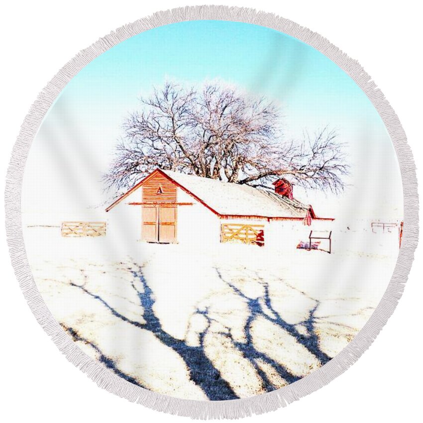 Ranch Round Beach Towel featuring the photograph Cottonwood Ranch, Kansas by Merle Grenz