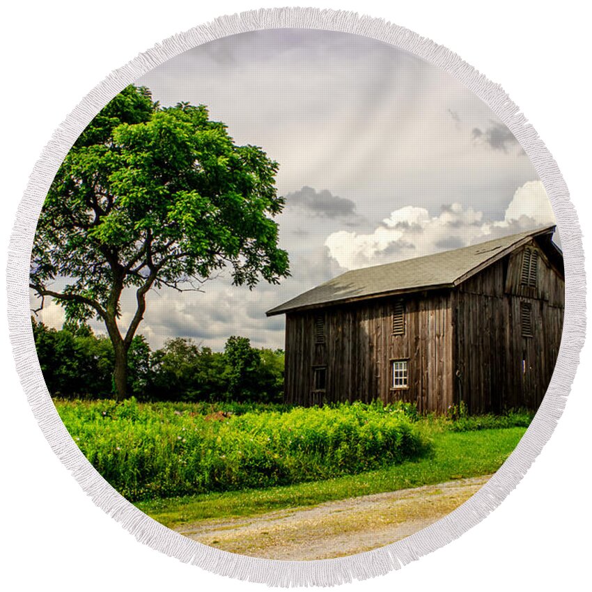 Barn Round Beach Towel featuring the photograph Country Life by Skip Tribby