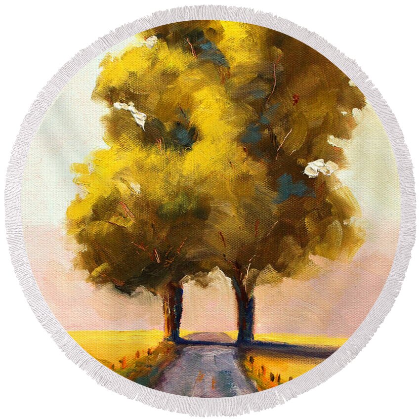 Western Landscape Painting Round Beach Towel featuring the painting Country Passage by Nancy Merkle