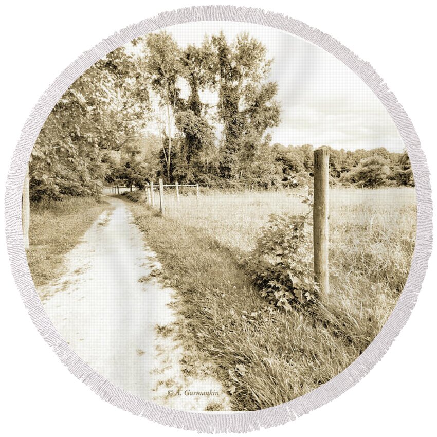 Country Round Beach Towel featuring the photograph Country Path Along a Cow Pasture by A Macarthur Gurmankin