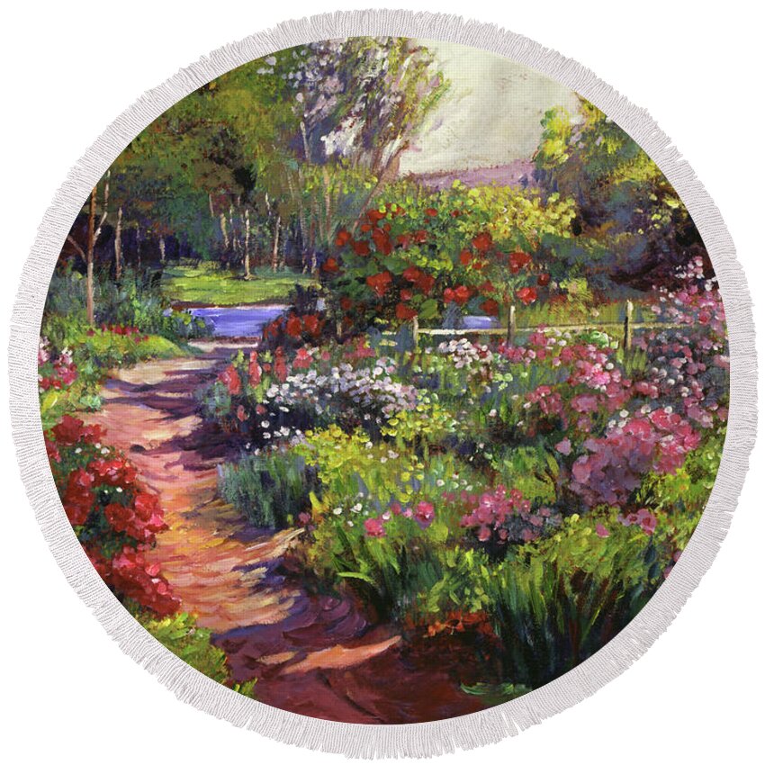 Gardens Round Beach Towel featuring the painting Countryside Gardens by David Lloyd Glover