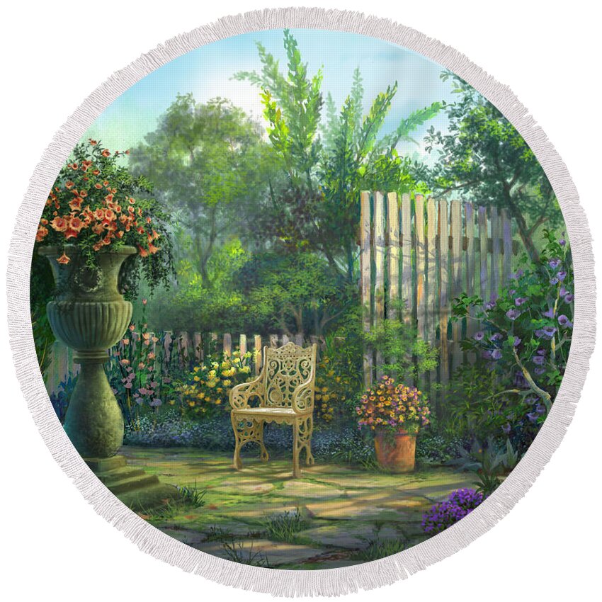 Michael Humphries Round Beach Towel featuring the painting Country Contrasts by Michael Humphries