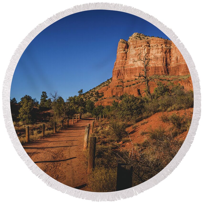 Arizona Round Beach Towel featuring the photograph Courthouse Butte and Bell Rock Trail by Andy Konieczny